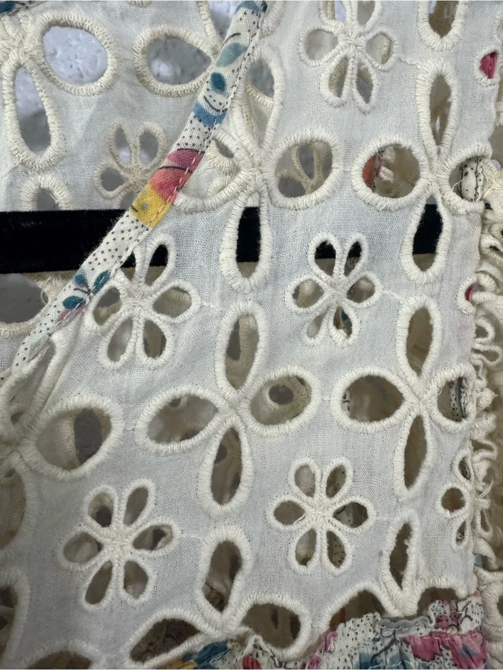 Anthropologie Cream Floral Eyelet Peasant Top small